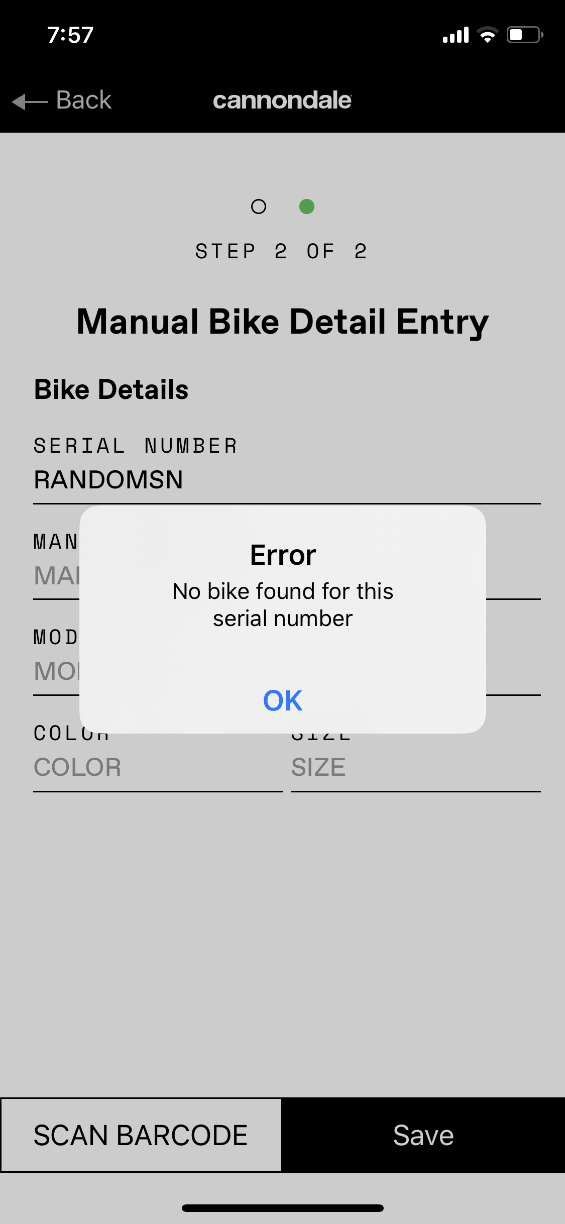 The Cannondale App does not find my bike serial number Cannondale